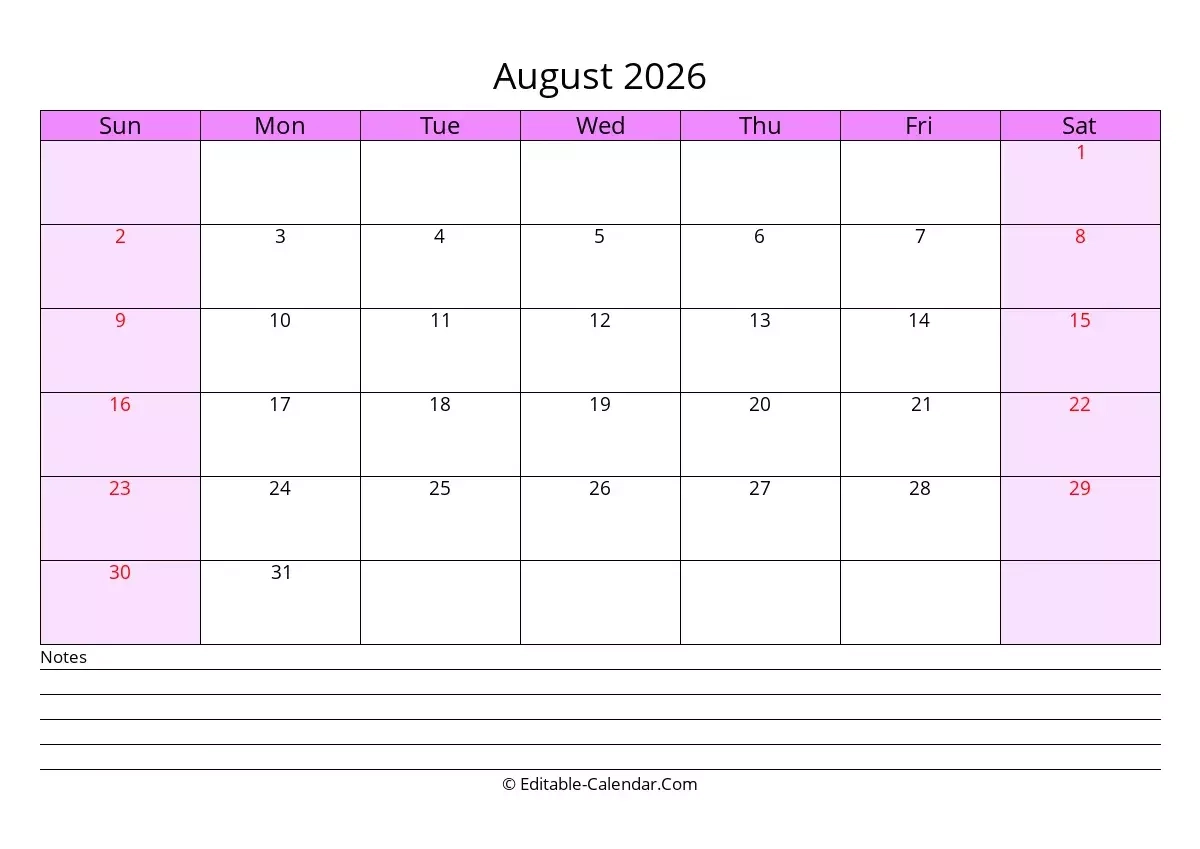 Save The Date August 2026 Calendar Printable Save The Date August 2026 Calendar Printable