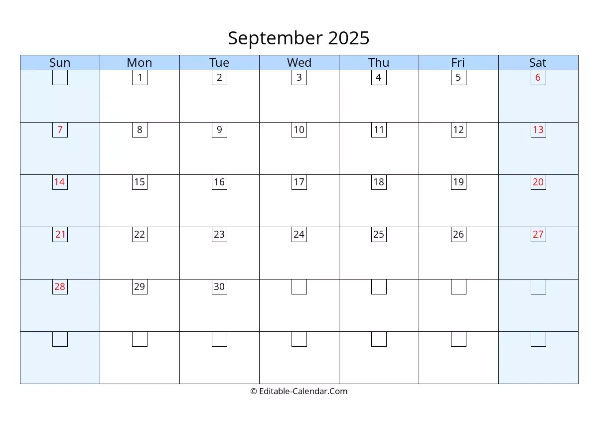 Blank Calendar September 2025 Printable
