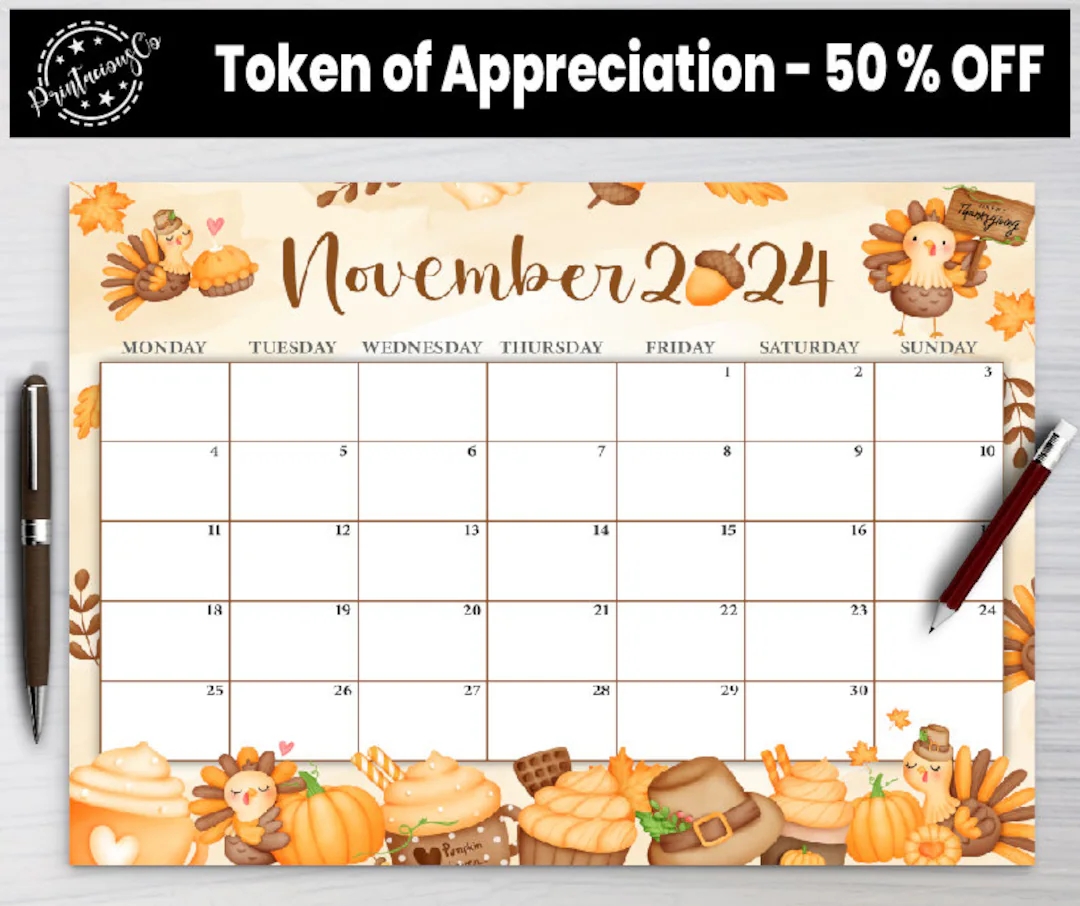 Editable November 2024 Calendar Printable Wall Calendar 2024 Fillable Monthly Planner Sunday Monday Start Kids Calendar 2024 Etsy