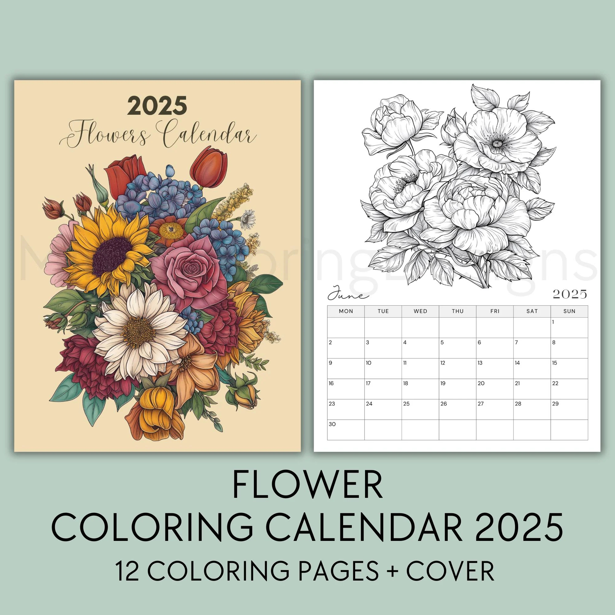 Printable Flower Calendar 2025