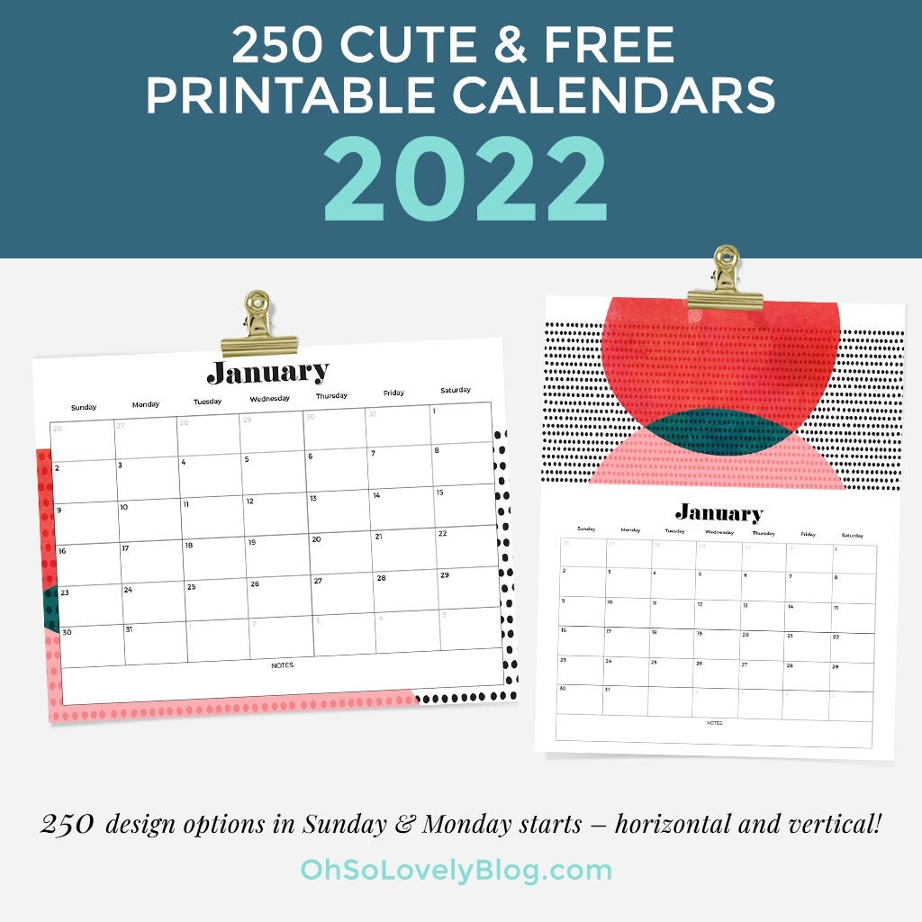 Free 2022 Calendars 250 Beautiful Designs To Choose From 
