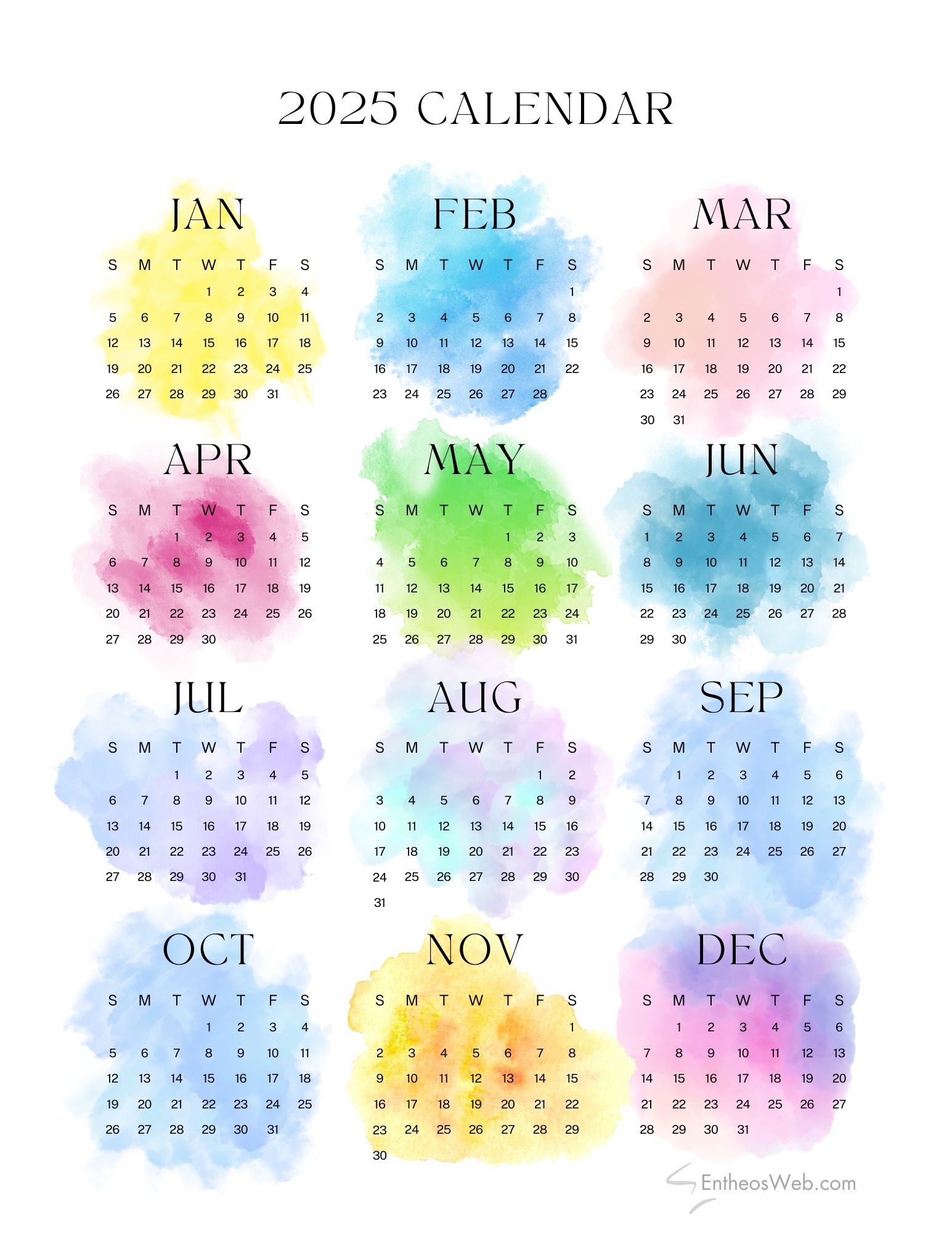 Free 12 Month Printable Calendar