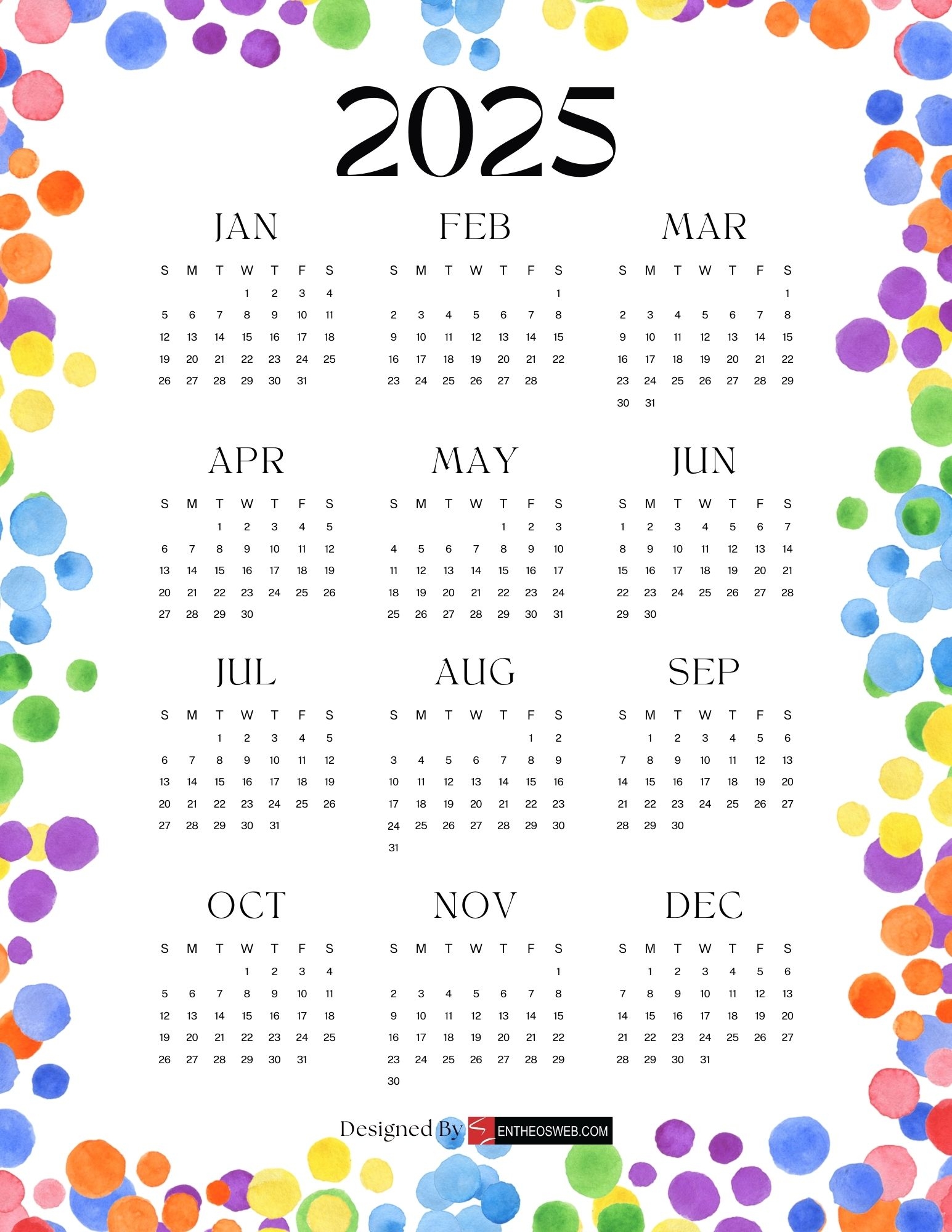 Free 2025 Calendars EntheosWeb
