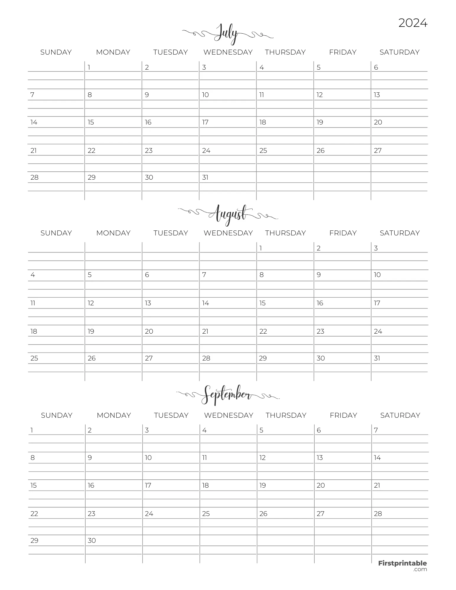 FREE 3 Month Calendars 2024
