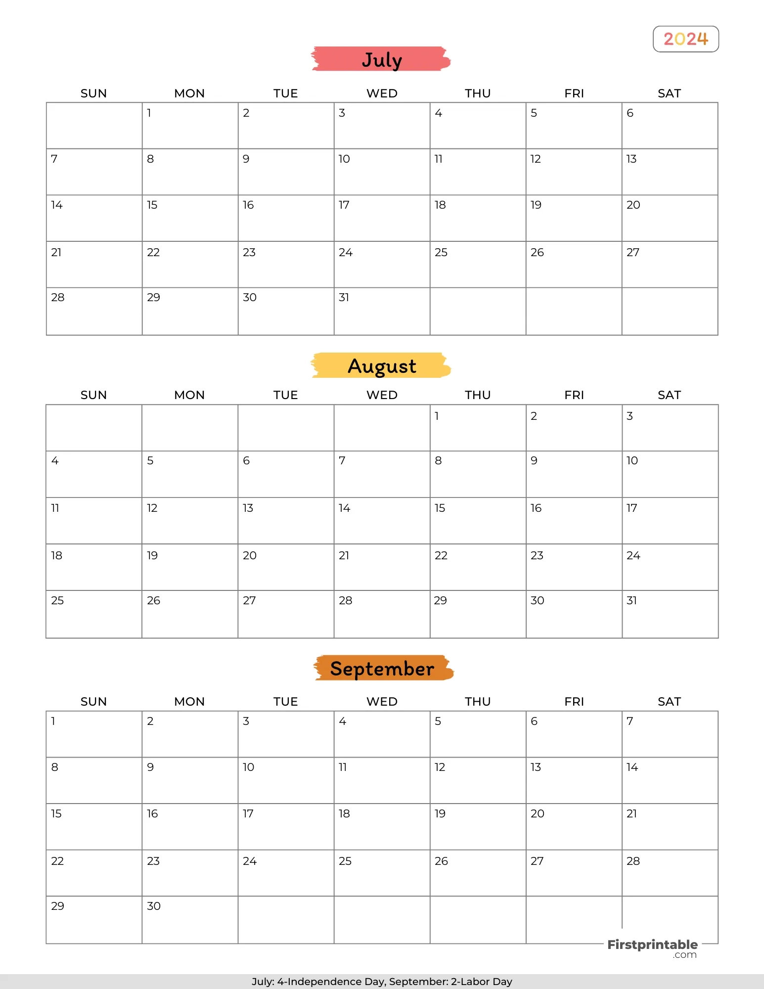 Monthly Printable Calendars