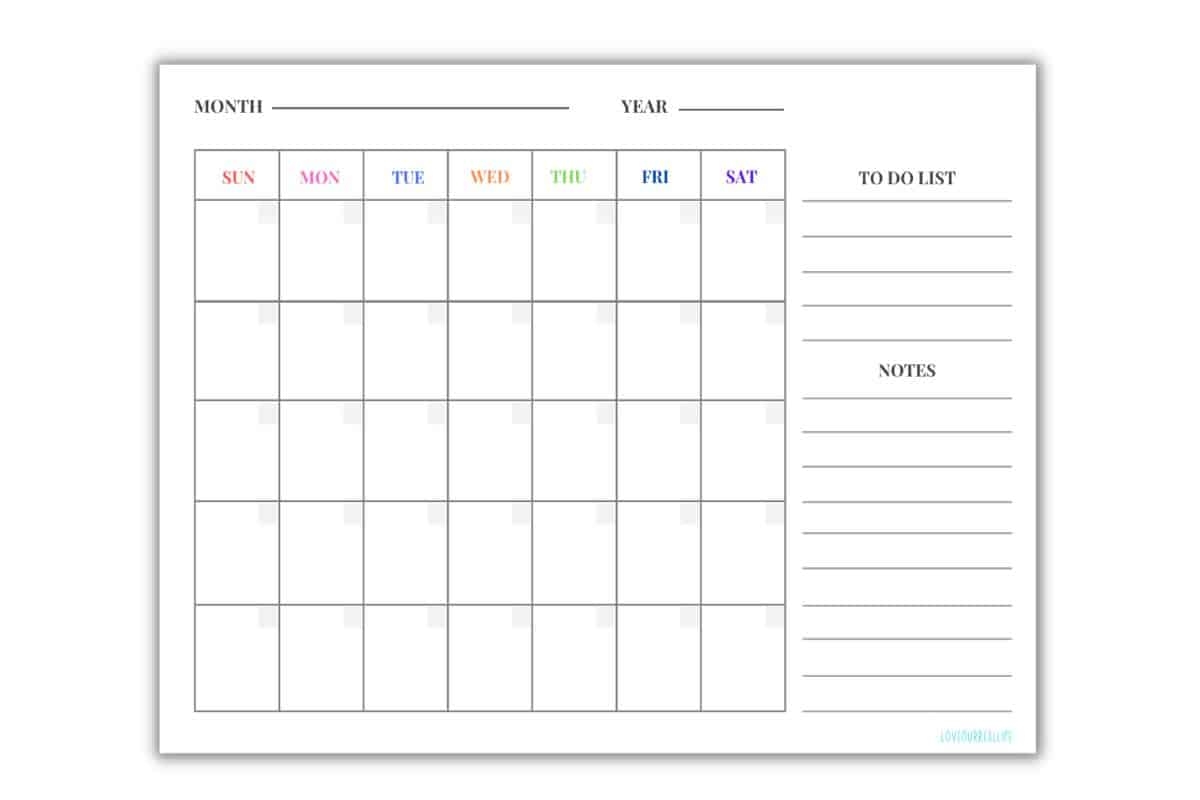 Calendar Blank Printable