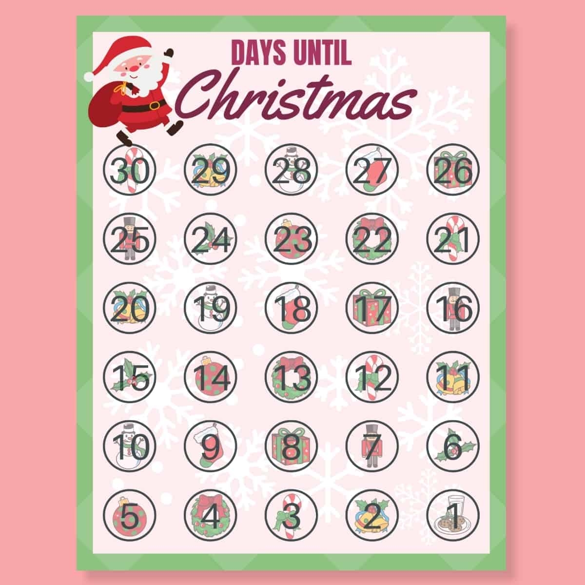 FREE Christmas Countdown Calendar Printable