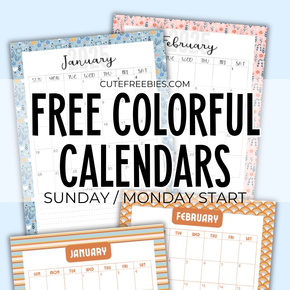Free Colorful Calendar Templates For 2025 Printable PDF Cute Freebies For You
