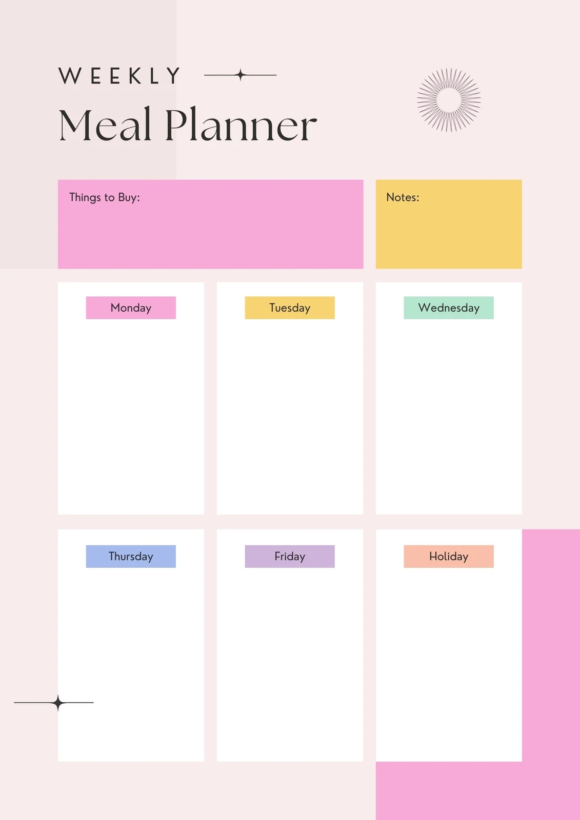 Free Printable Weekly Food Calendar