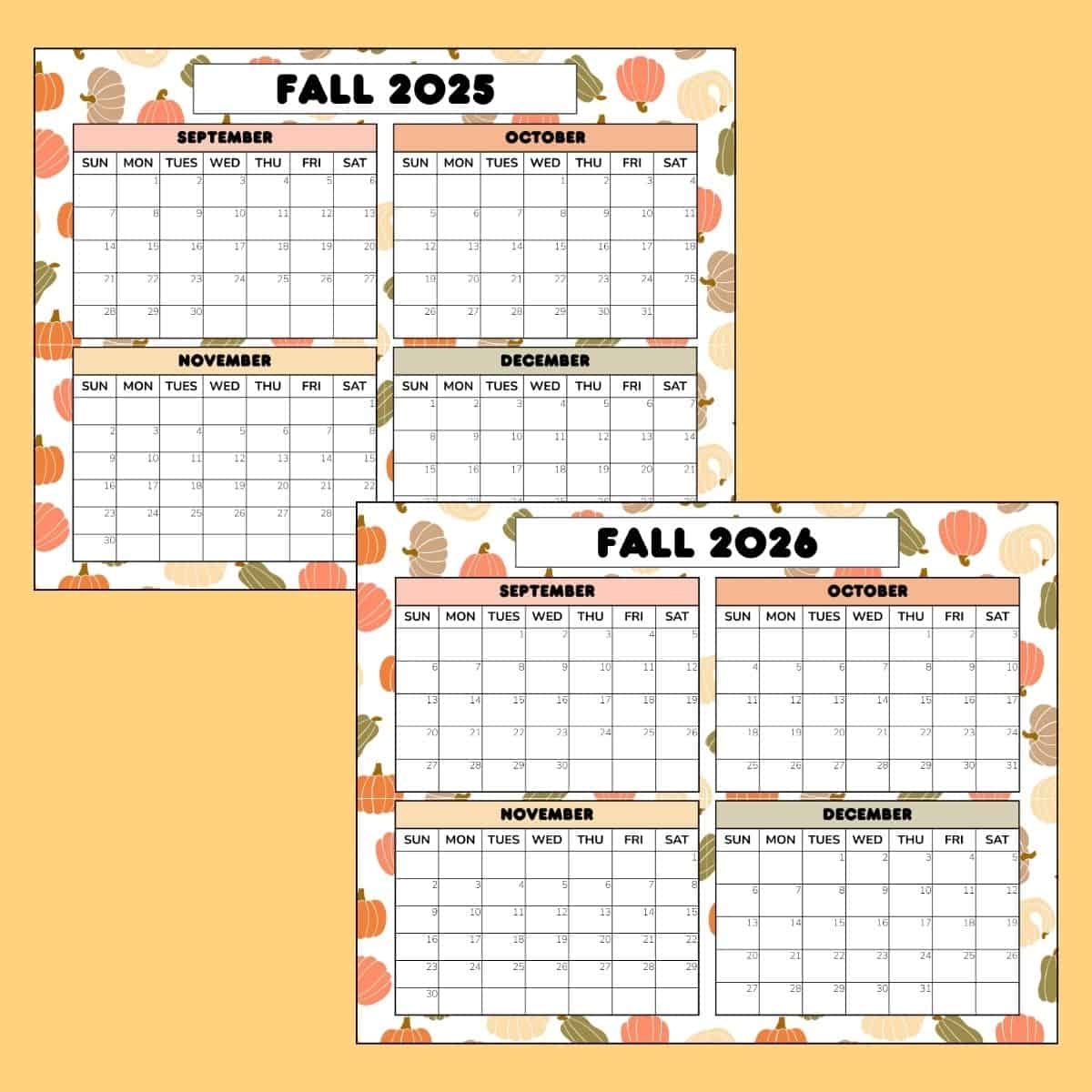 Free Fall Calendar Printable 2025 2026 PDF