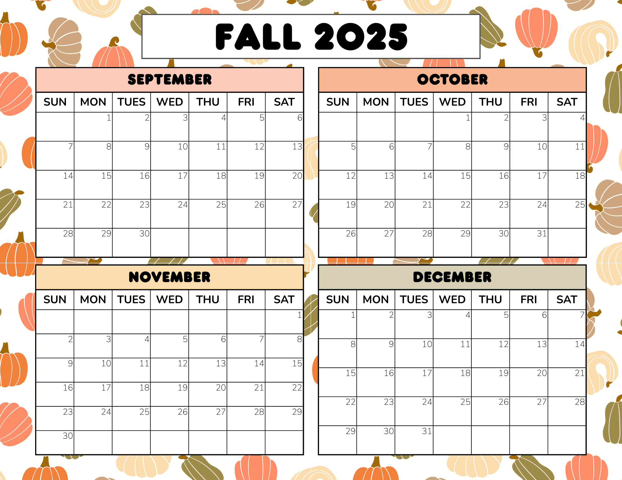 Free Fall Calendar Printable 2025 2026 PDF