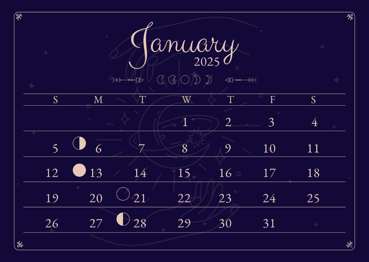 Free January 2025 Calendar With Moon Phases Template To Edit Online