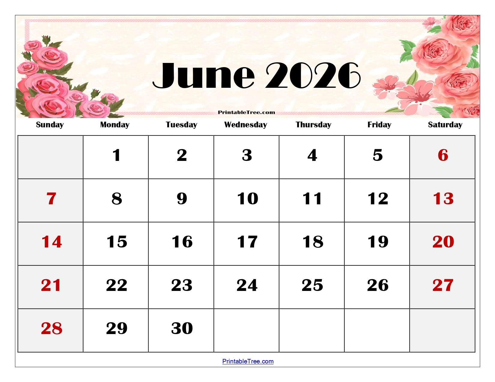 Calendar 2026 Printable June