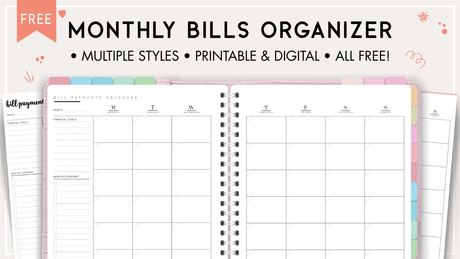 free monthly bills organizer pdf template world of printables