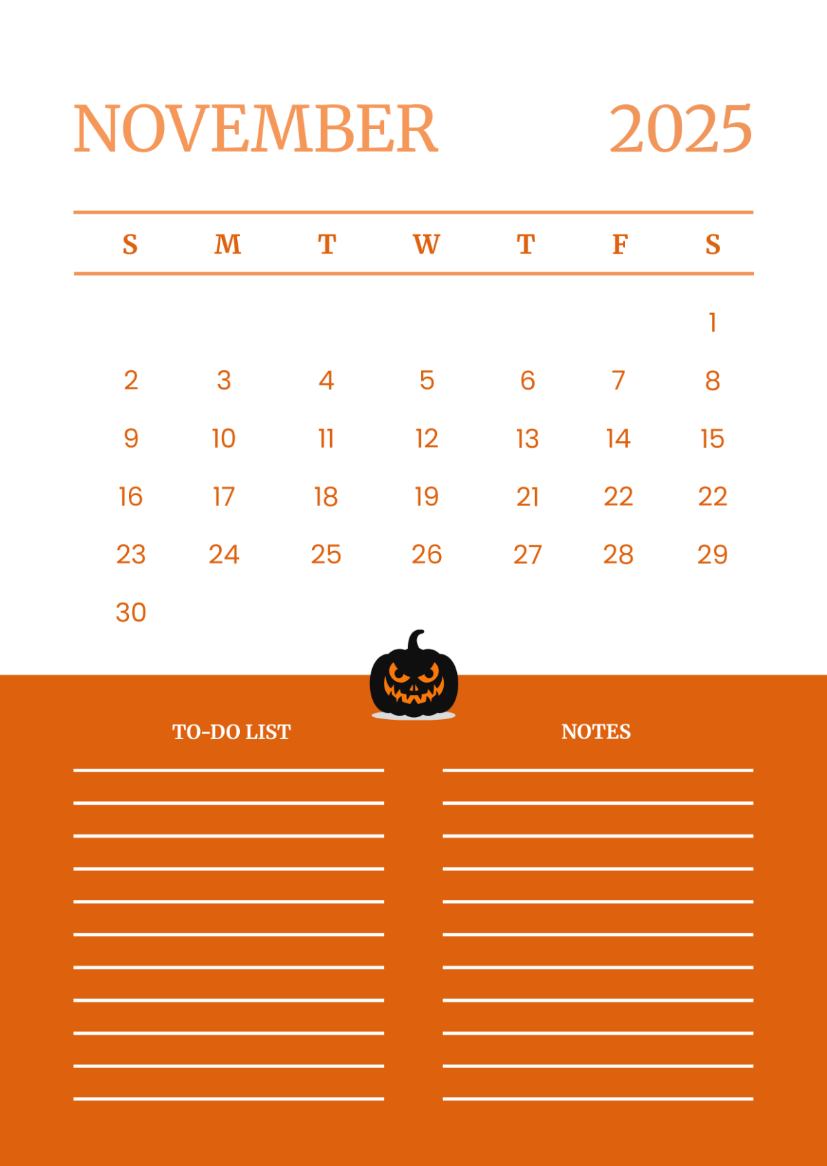 Printable November 2025 Calendar Template