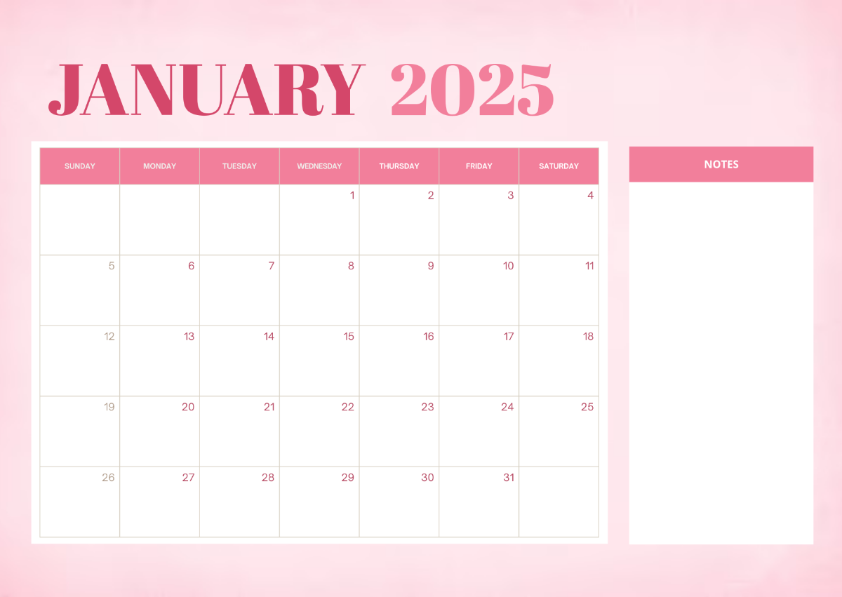 Free Pink 2025 Calendar Template To Edit Online