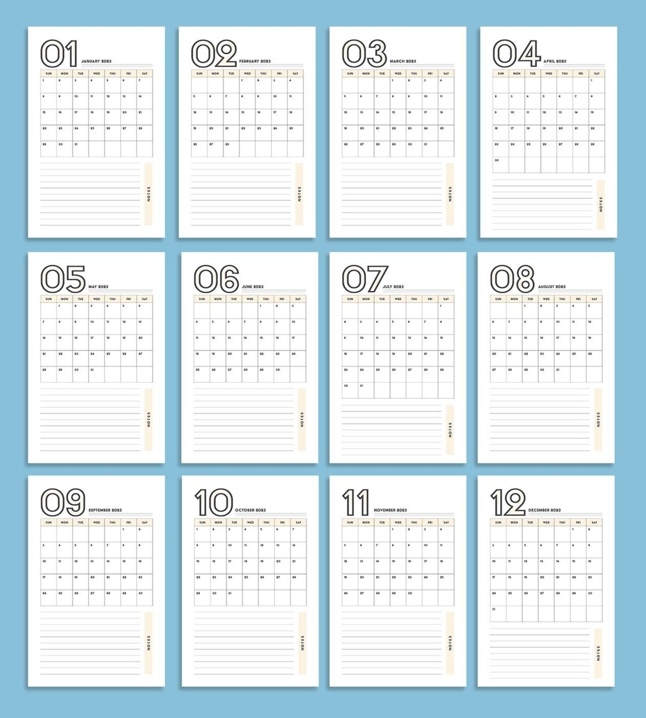 Free Printable 2023 Monthly Calendar Sew DIY