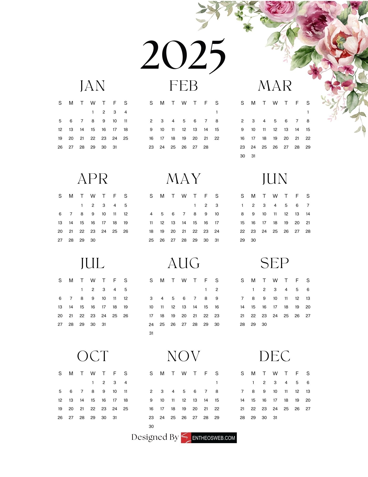 Free Printable Watercolor Calendar 2025
