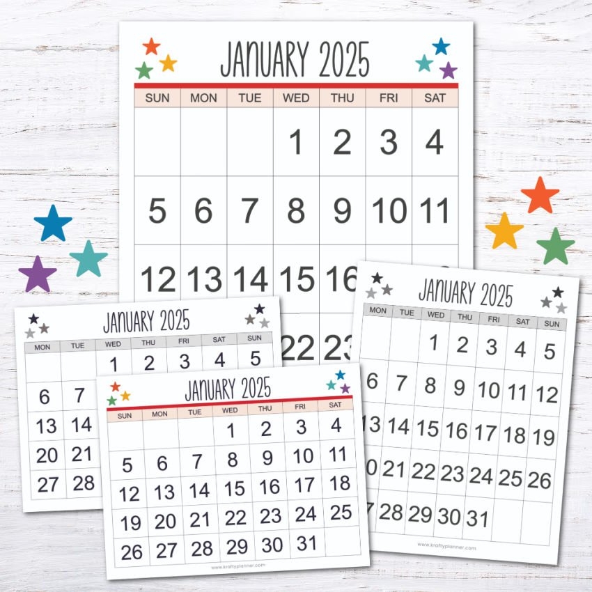 Free Printable 2025 Large Print Calendar Krafty Planner