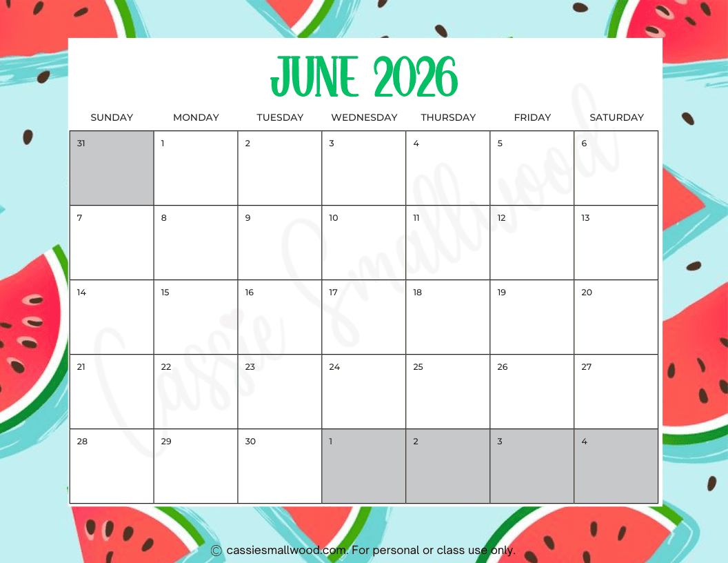 June 2026 Weekly Calendar Printable