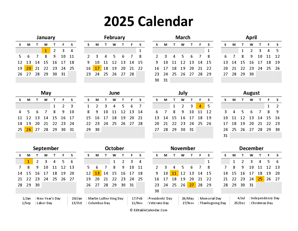Free Printable Calendar Pdf 2025