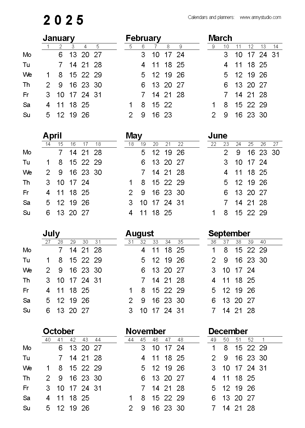 Large 2025 Printable Calendar