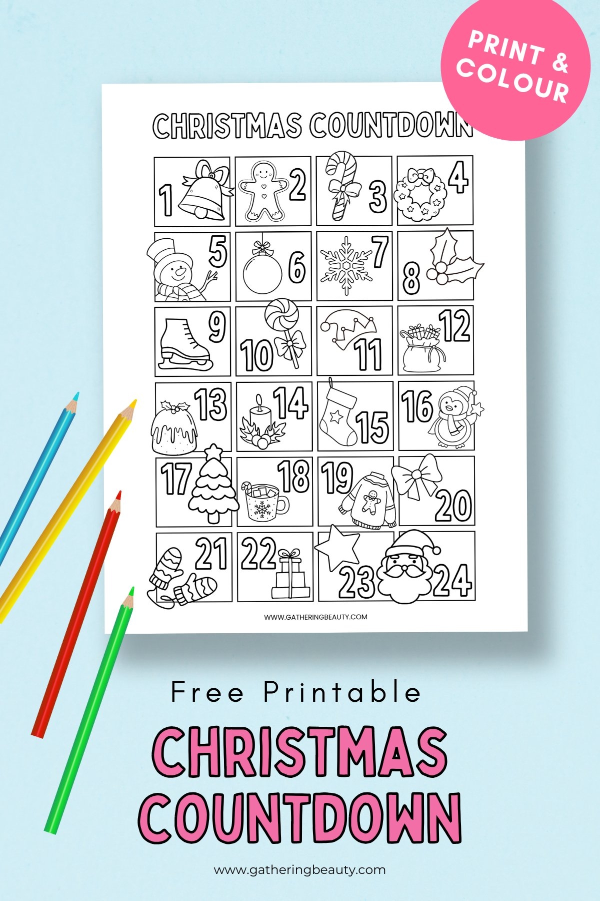 Free Printable Christmas Countdown To Colour Gathering Beauty