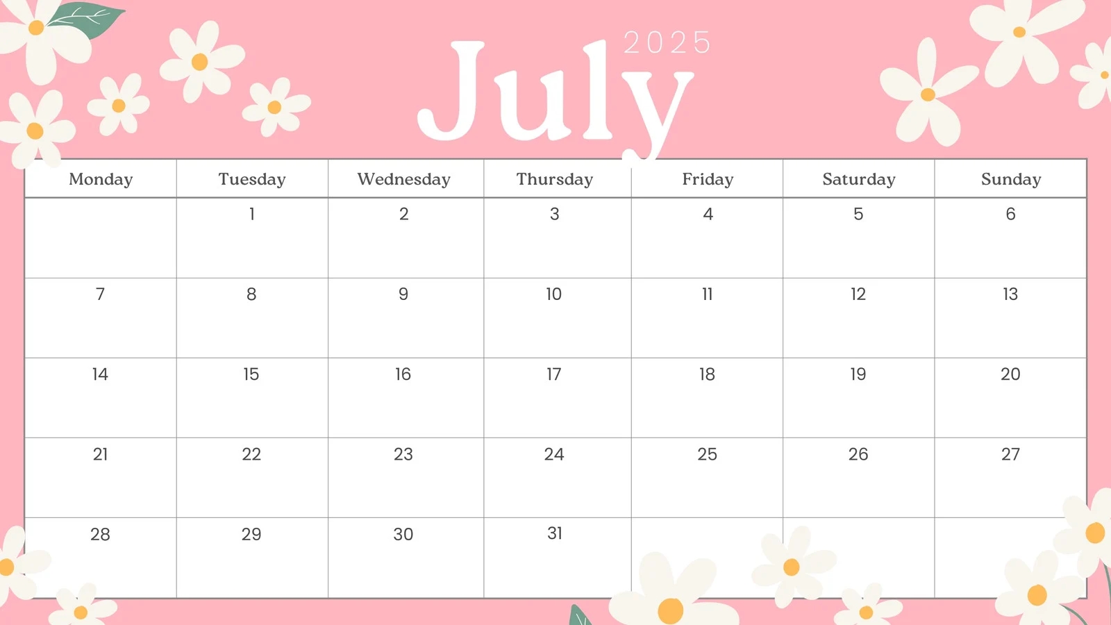 Free Printable Custom July 2025 Calendar Templates Canva