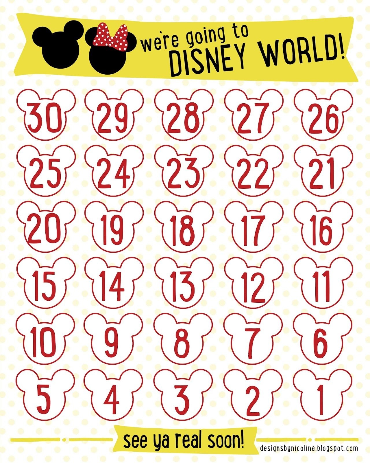 Free Printable 30 Day Countdown Calendar