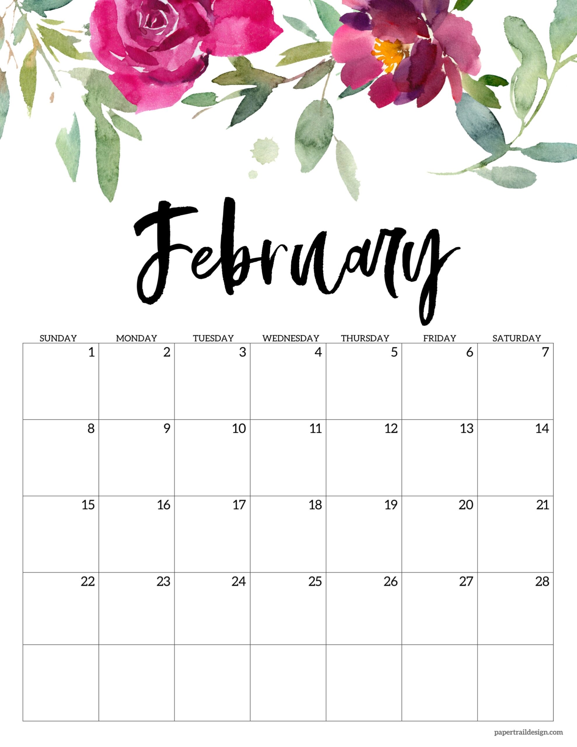 free printable floral calendar 2026 paper trail design