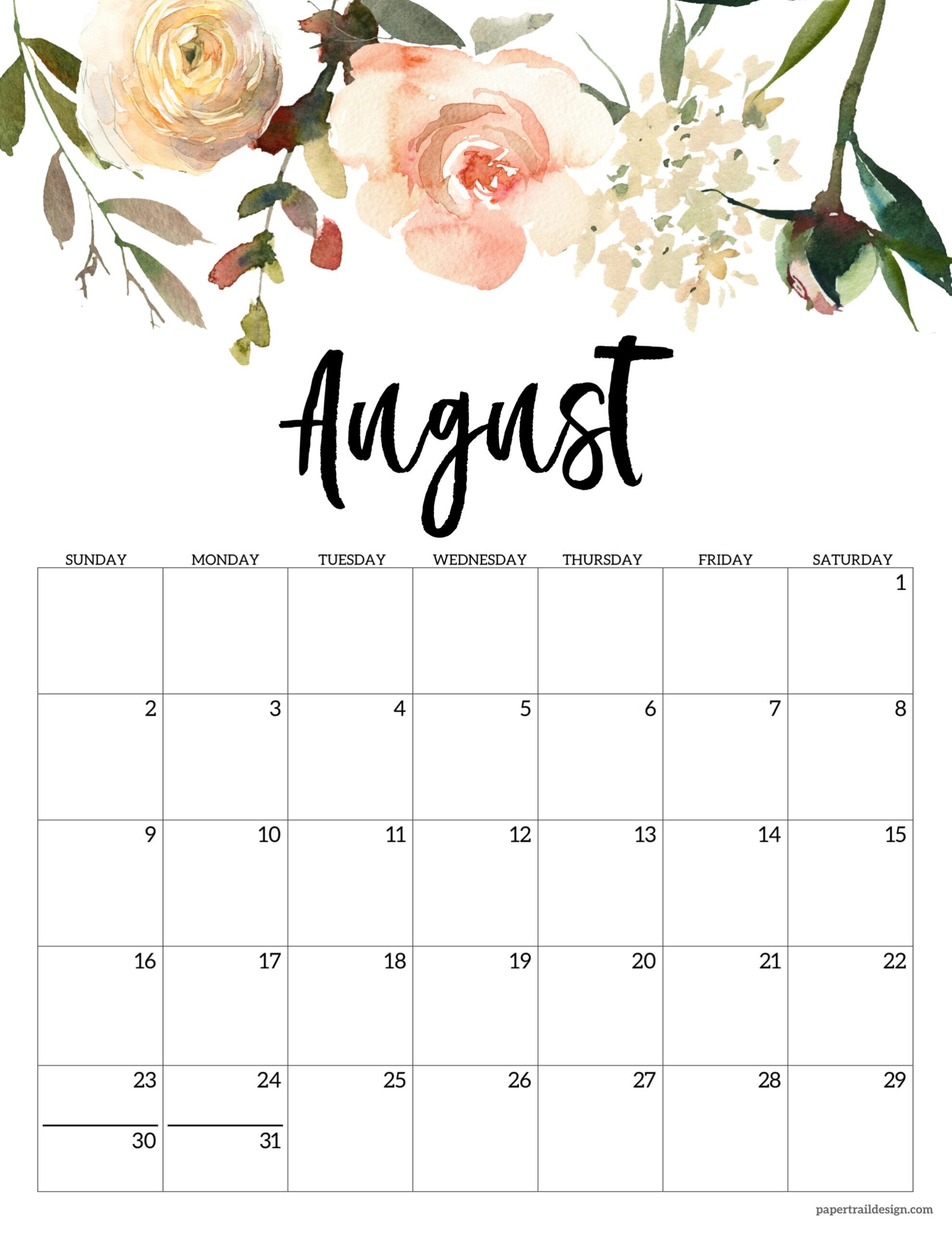 Aug 2026 Calendar Printable