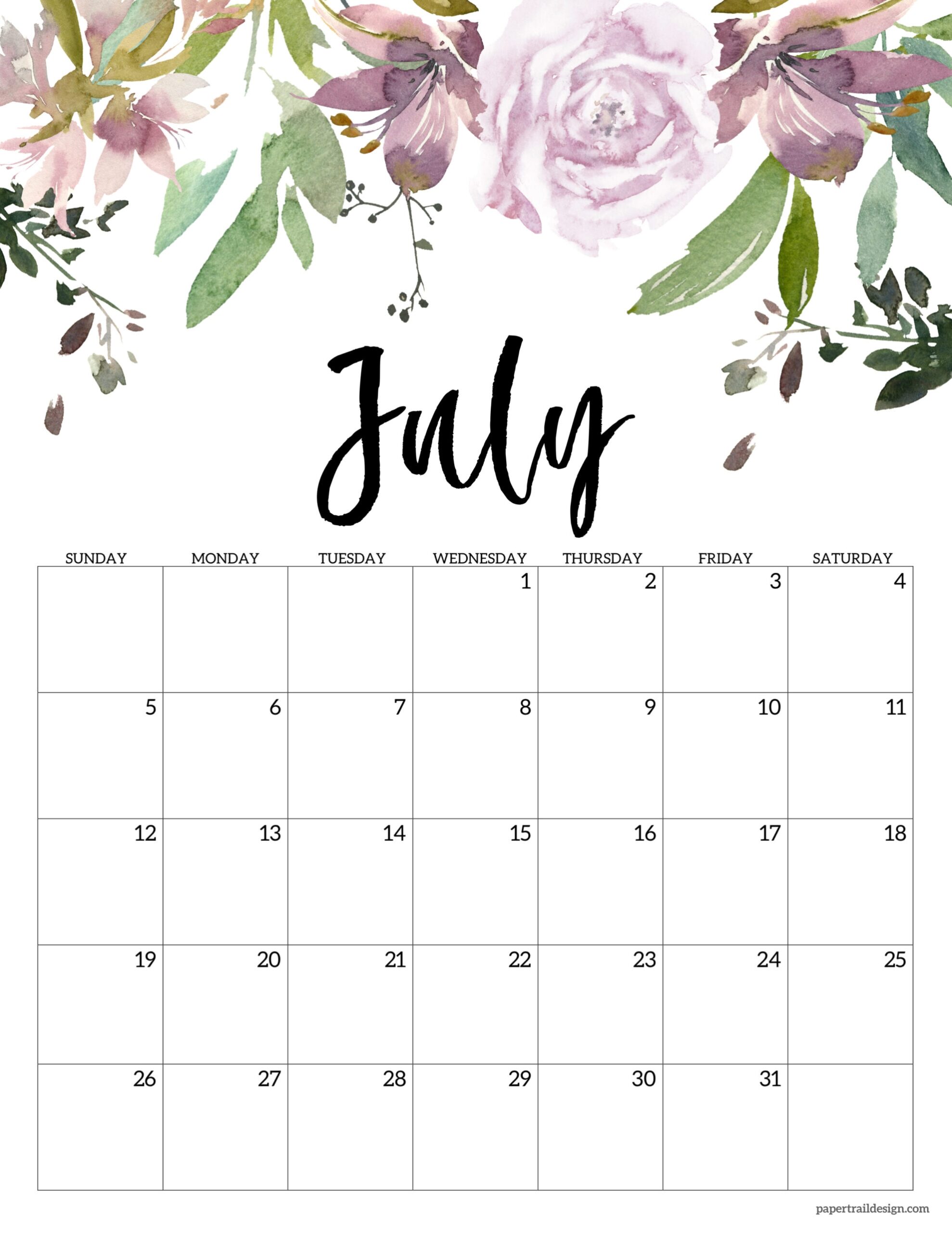 Colorful Printable July Calendar 2026