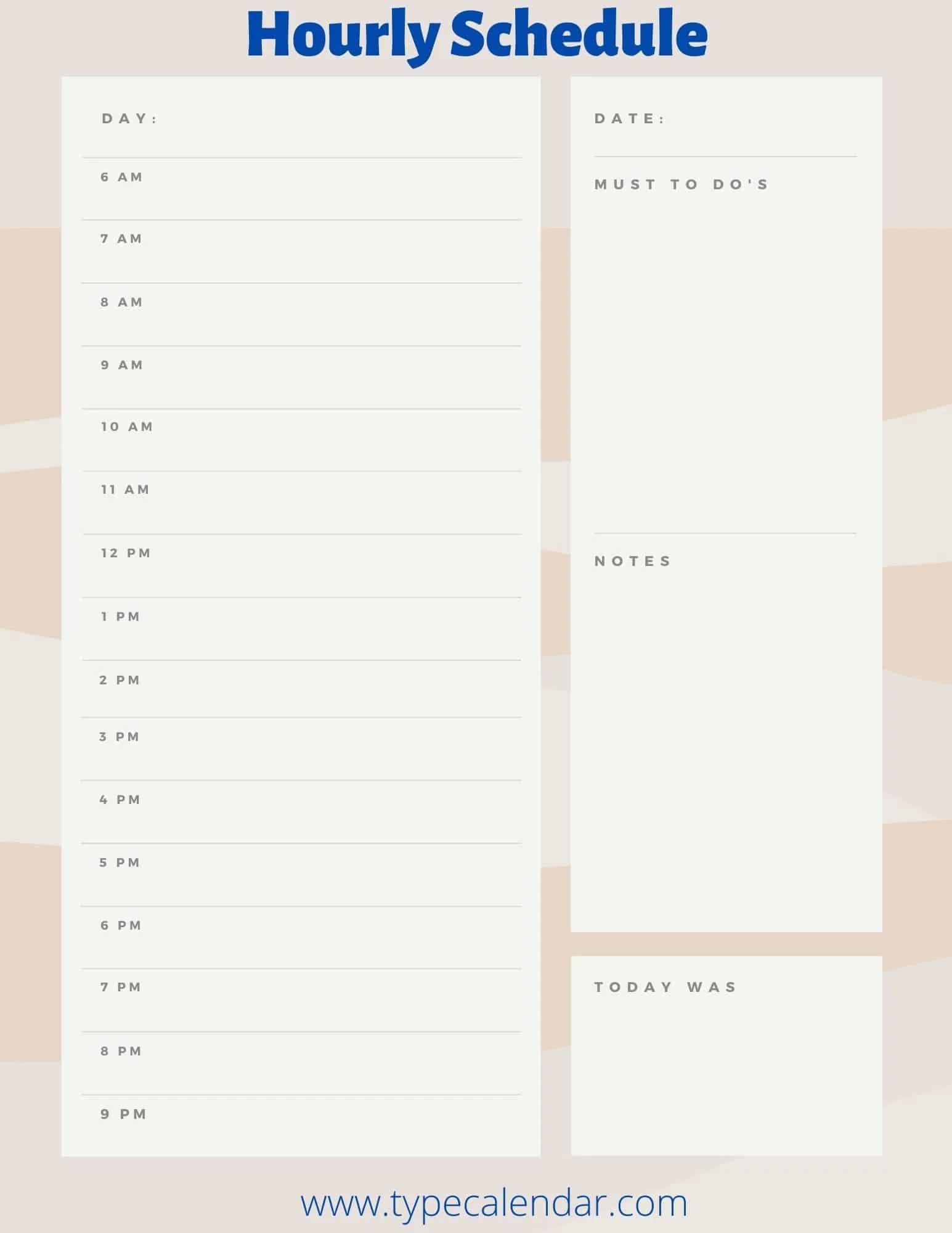 Calendar Hourly Printable