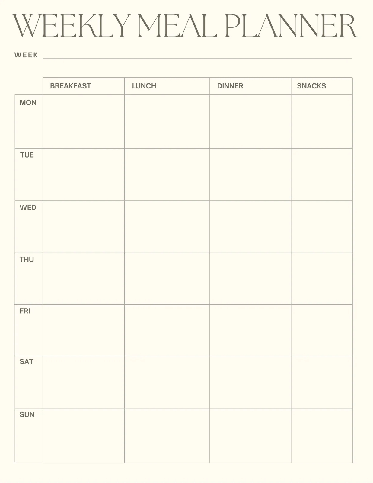 Printable Calendar For Meal Planning