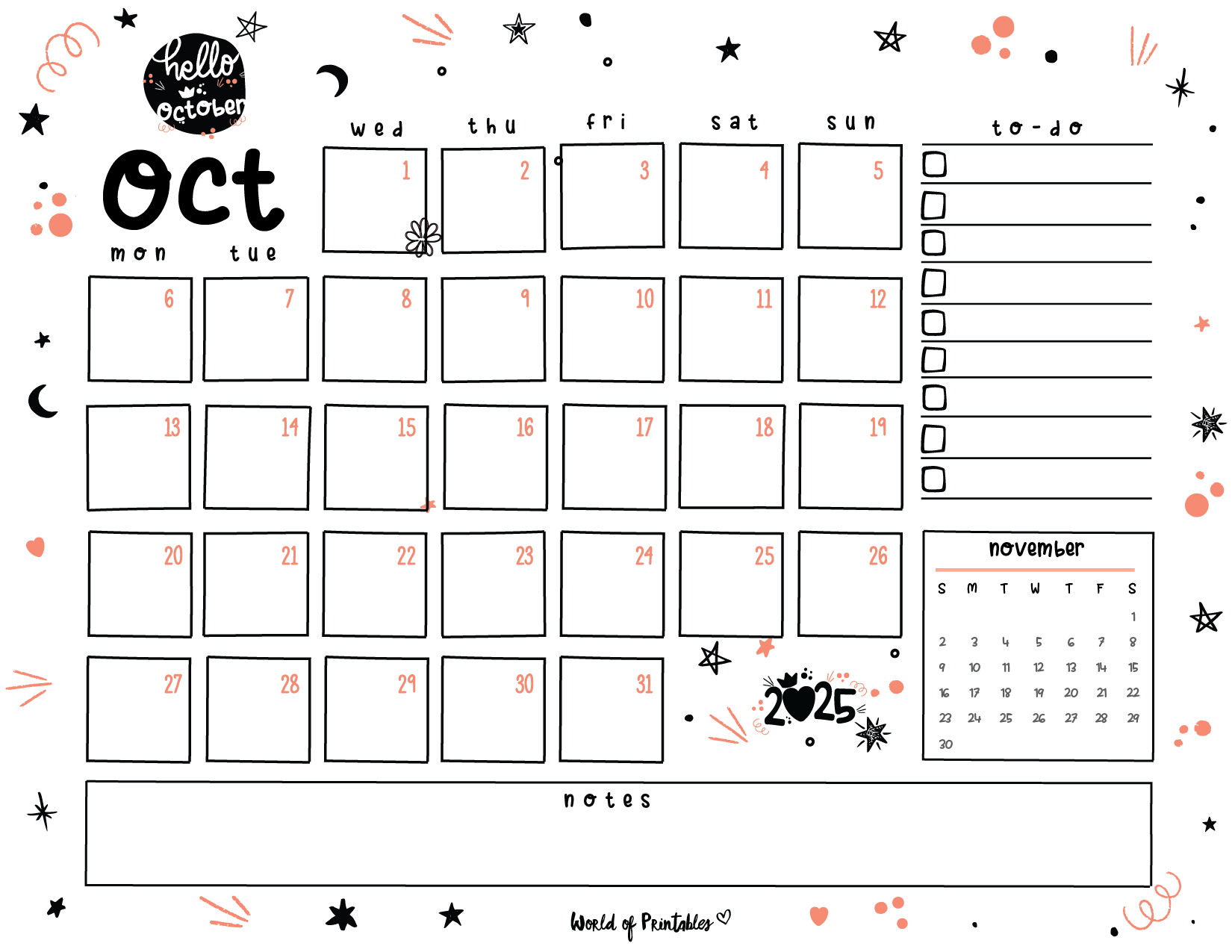 Calendar October 2025 Printable Free