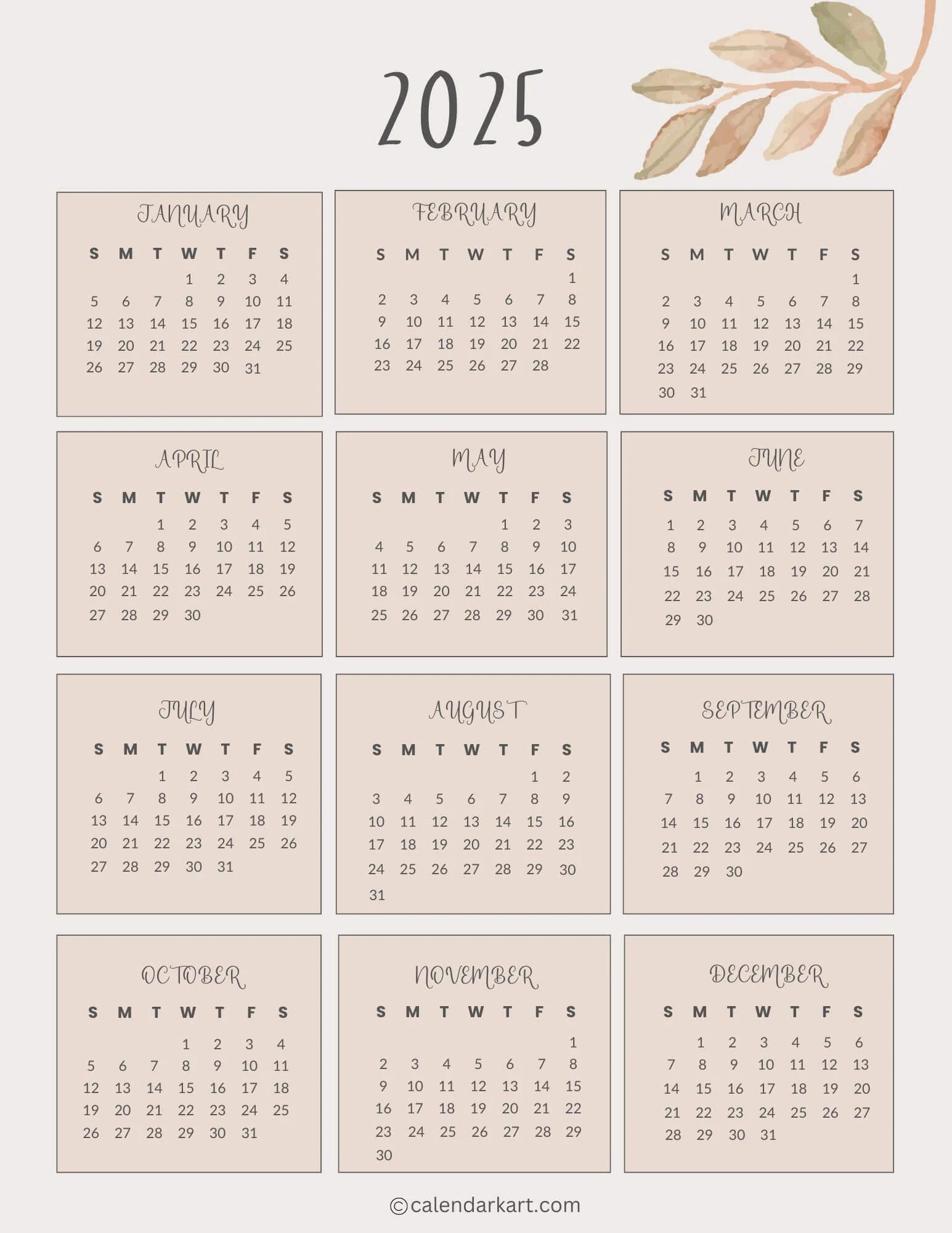 Printable Calendar2025