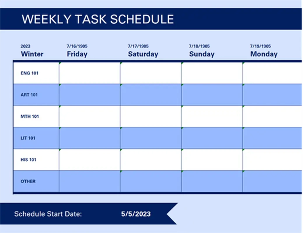 Weekly Time Calendar Printable