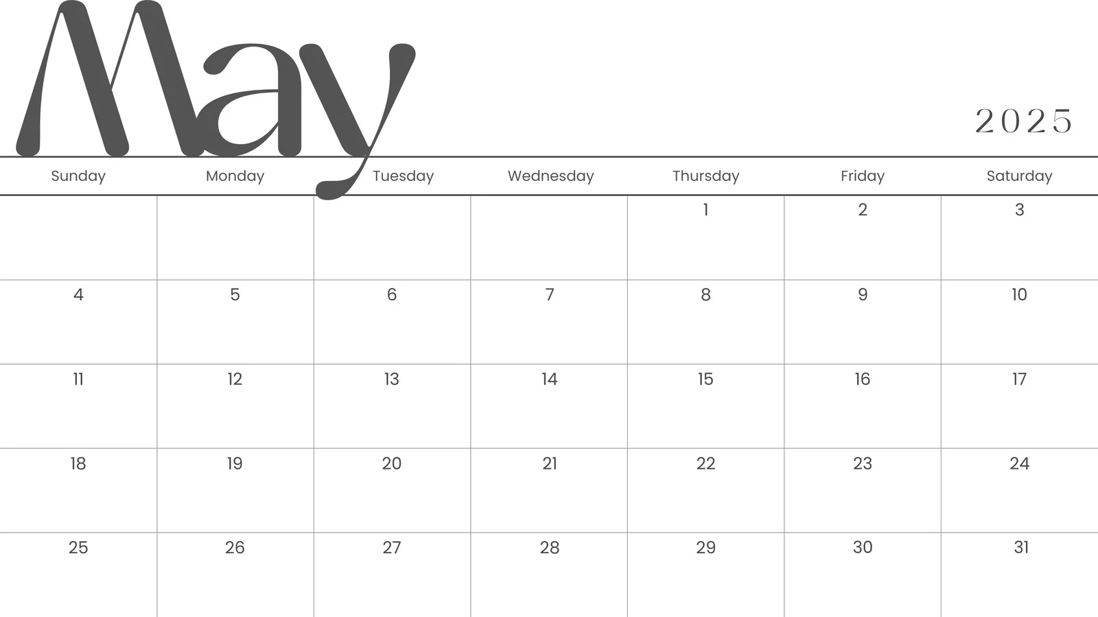 2025 Blank Printable Calendar