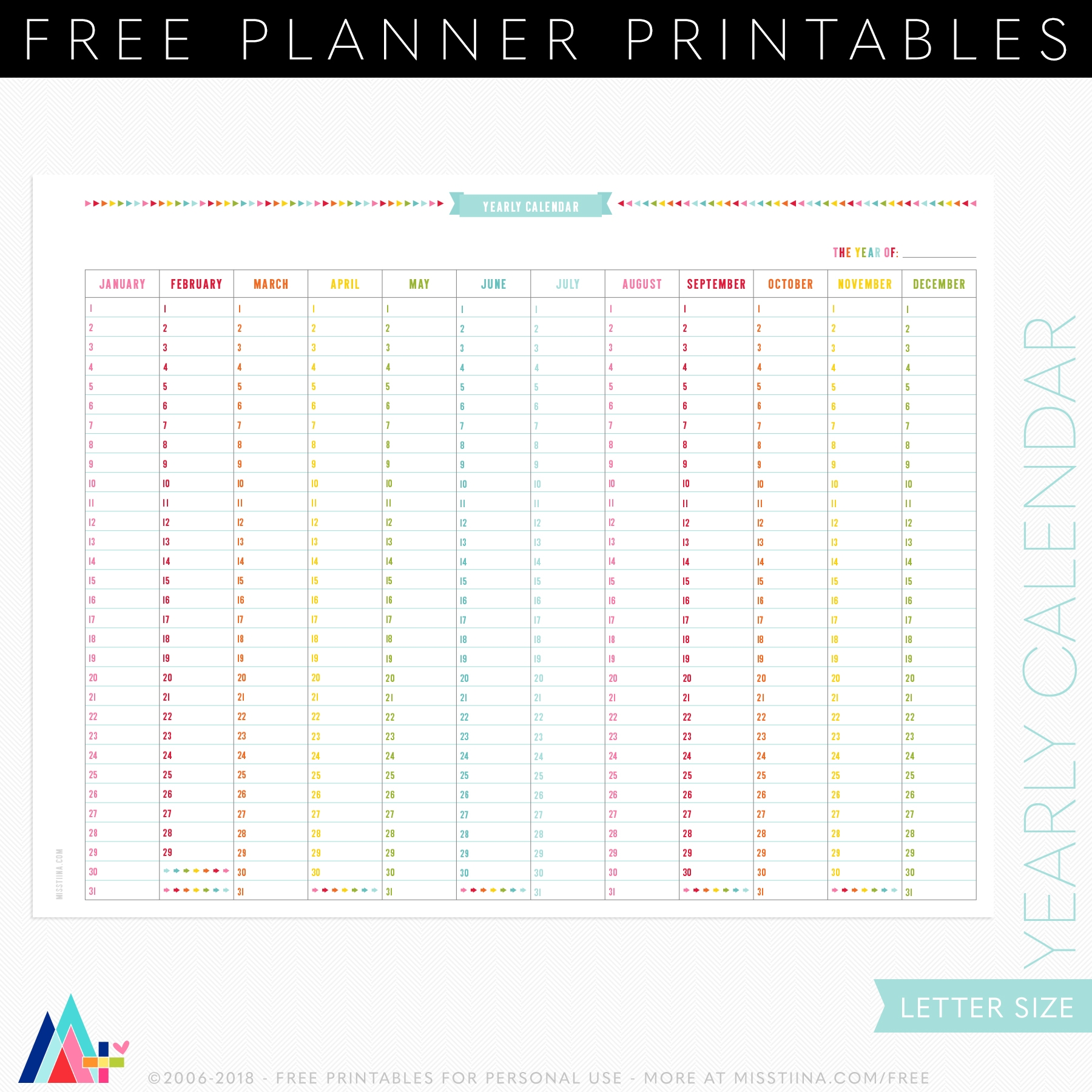 FREE Yearly Calendar Planner Page Printables Miss Tiina Tina Raparanta
