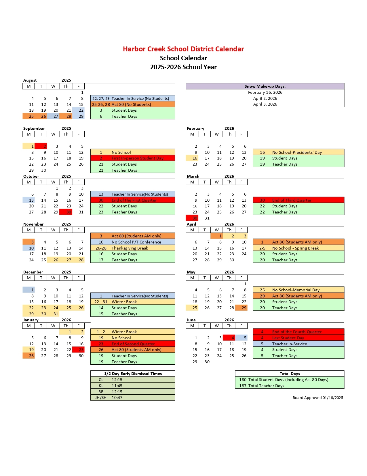 harbor creek school district calendar 25 26 pdf revised educounty