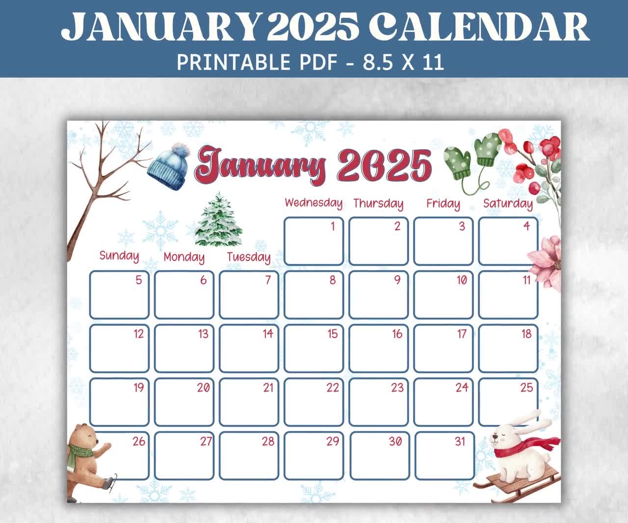 January Kids Calendar Printable 2025 Calendar Homeschool Preschool Calendar Board Children s Monthly Planner winter 2025 Calendar Etsy