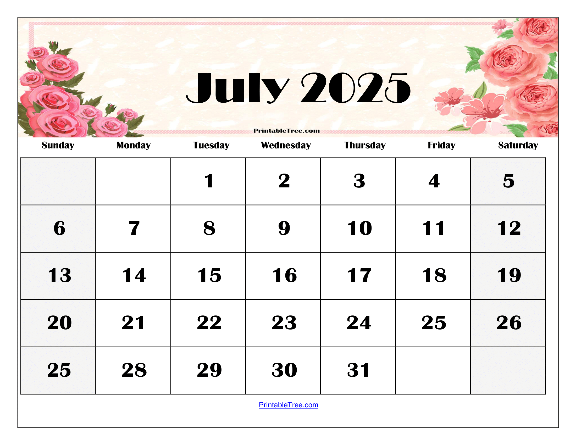 July 2025 Calendar Printable PDF Template With Holidays July 2025 Calendar Printable PDF Template With Holidays