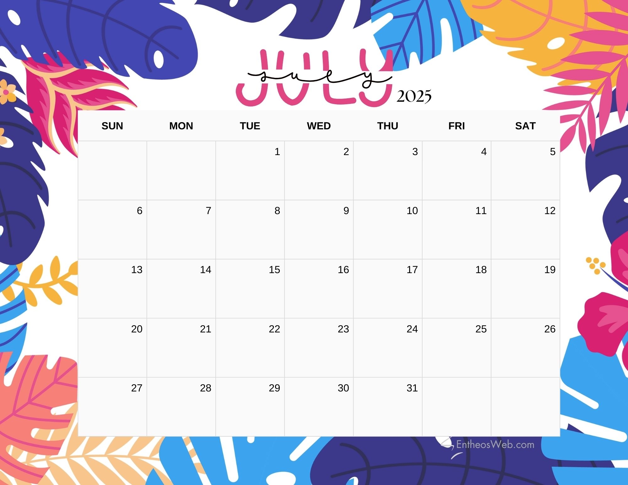 Printable 2025 July Calendar Printable 2025 July Calendar