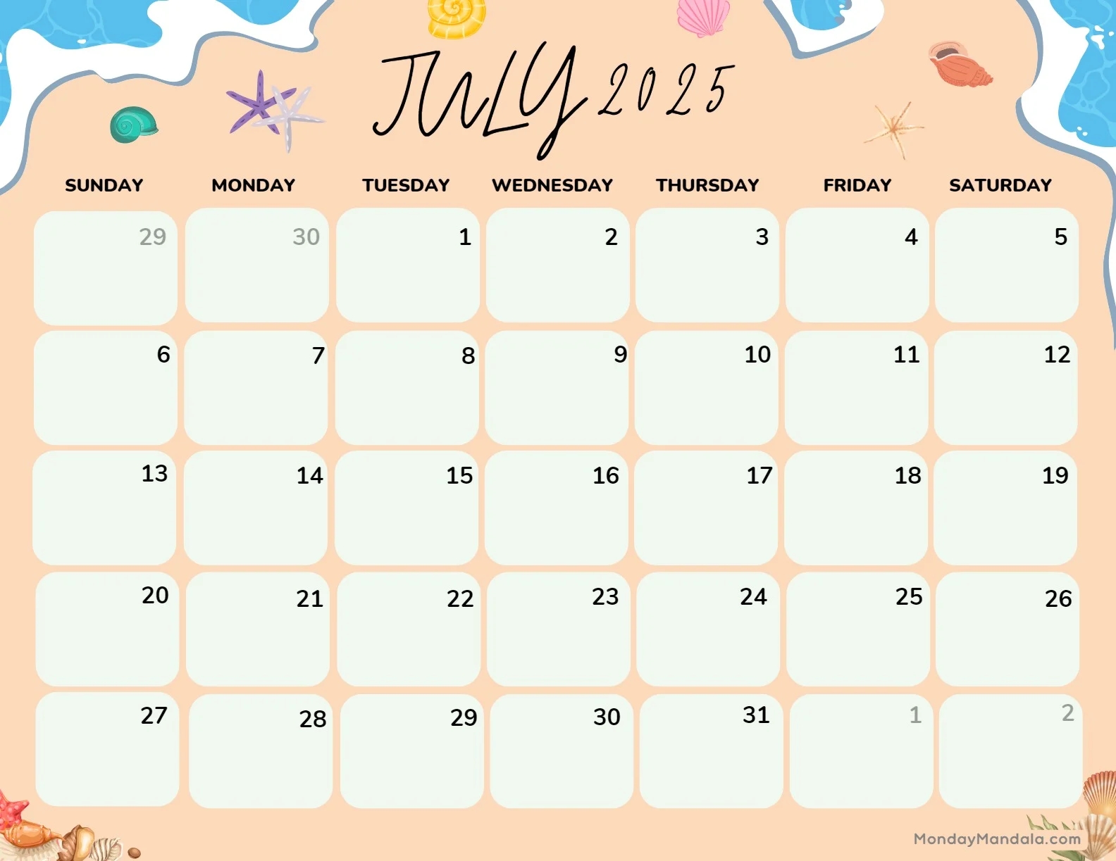 July 2025 Calendar Printable With Holidays