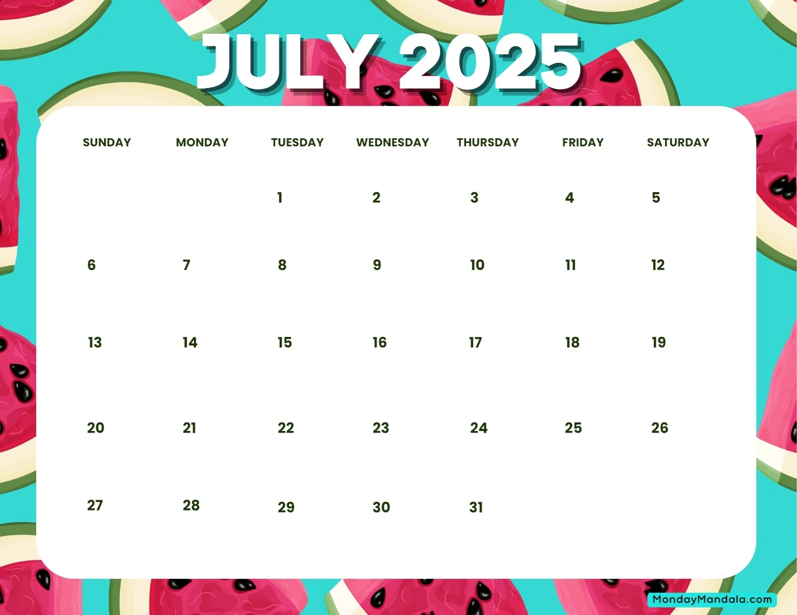 July 2025 Printable Calendar 52 Free PDF Printables 