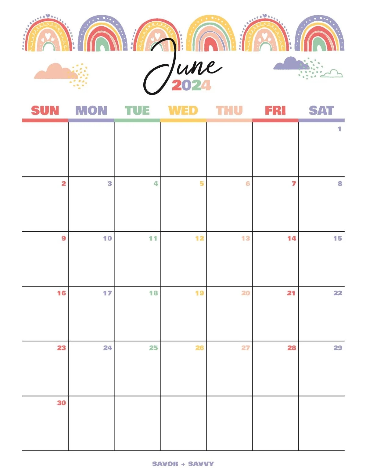 June 2024 Calendar Templates 14 Free Printables Savor Savvy