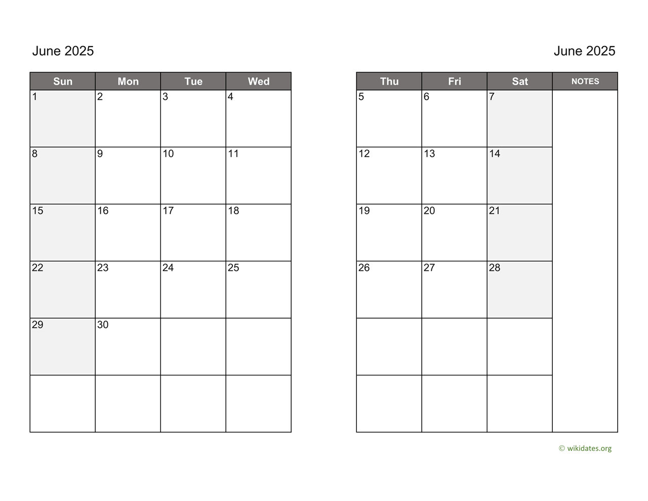 June 2025 Calendar On Two Pages WikiDates
