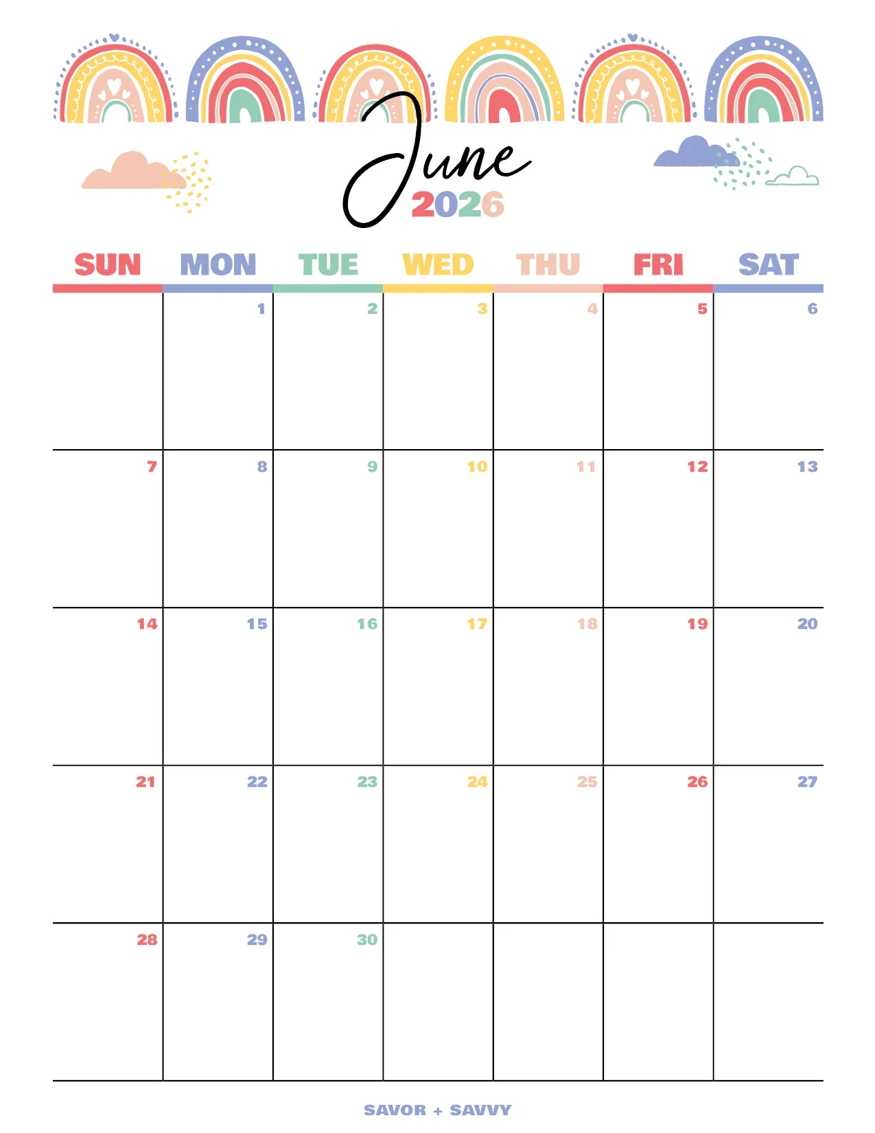 Printable Calendar Printable Calendar June 2026