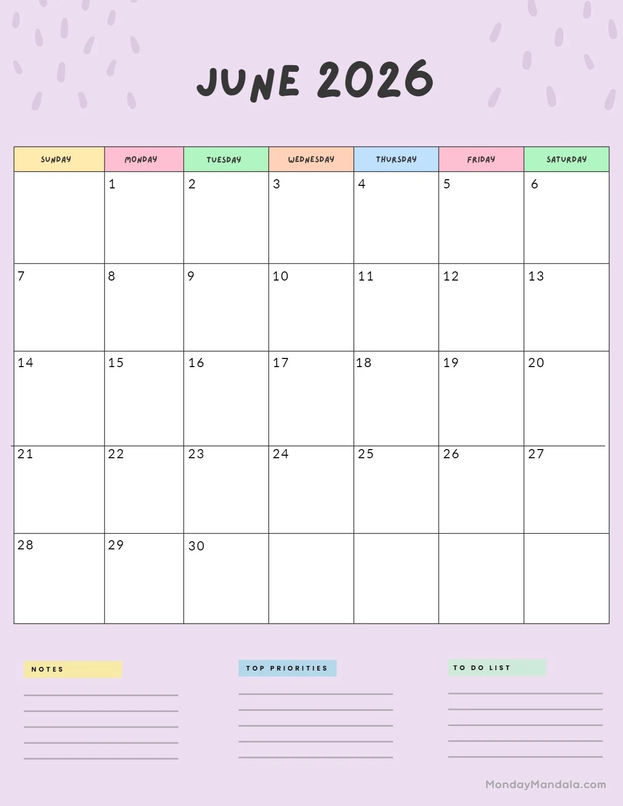 June 2026 Calendars 52 Free PDF Printables 