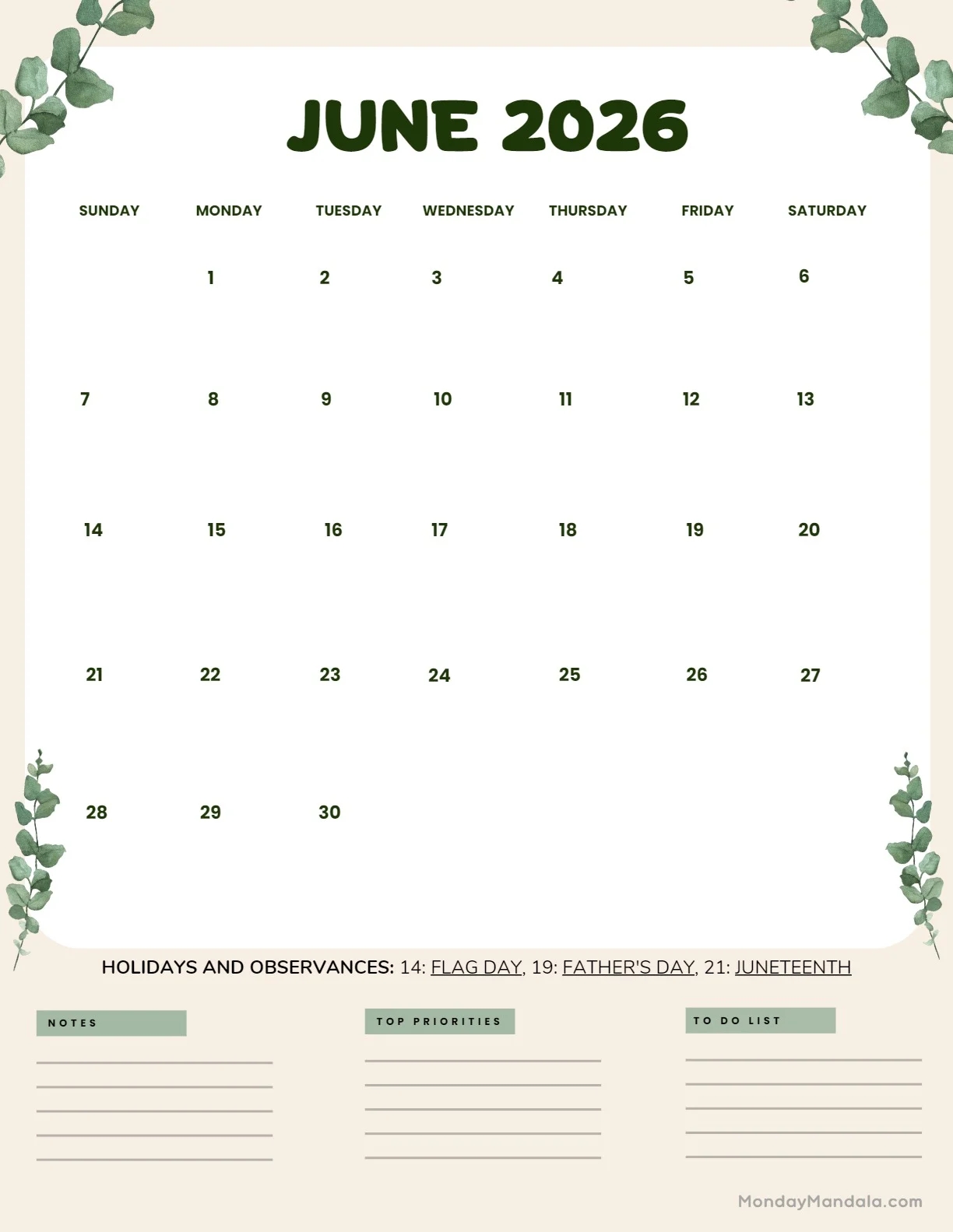 June 2026 Calendars 52 Free PDF Printables 